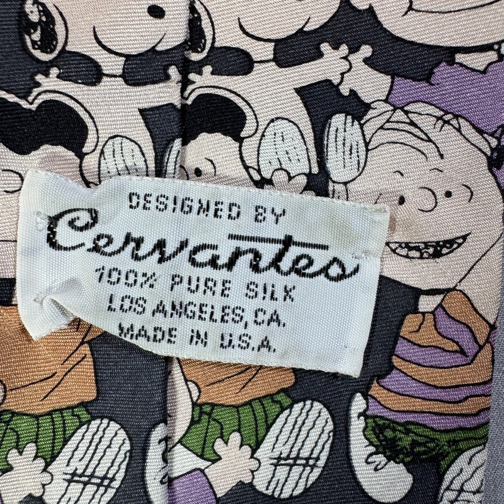 Vintage Cervantes Peanuts Silk Tie Mens Charlie Brown Snoopy Made in USA Black - Picture 2 of 8